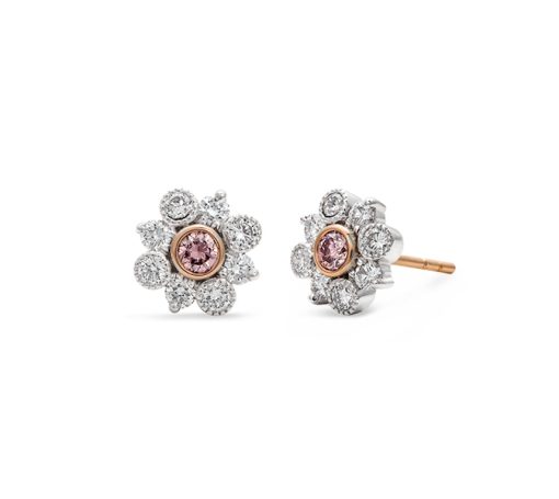 Argyle pink and white diamond stud style earring