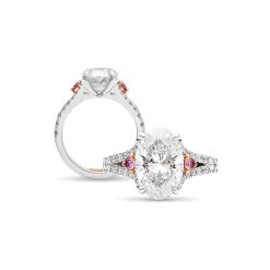 Oval Engagement Ring with Pink Diamond Side Stones