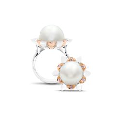 Two tone pearl and pink diamond ring