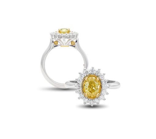 Oval Yellow and White Diamond Ring