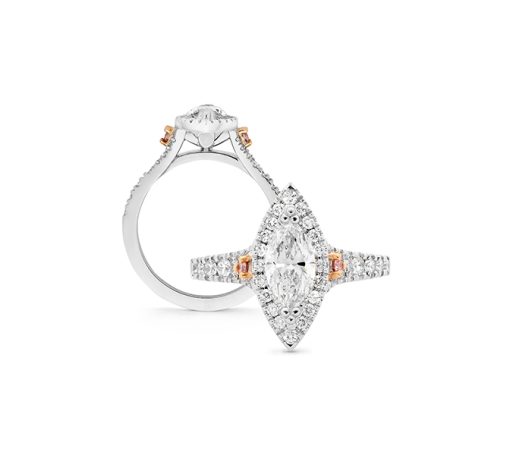 Marquise Engagement Ring with Pink Diamond Detail