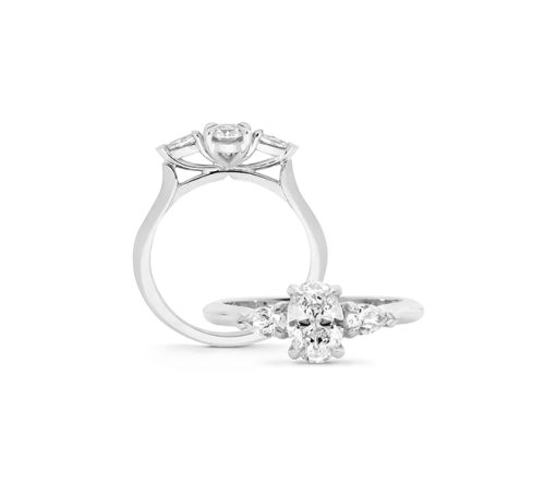 Three Stone Oval and Pear Cut Ring