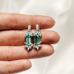 Mint Tourmaline & Diamond Cluster Earrings