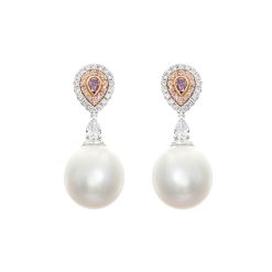 Pear Shape Argyle Diamond and Pearl Earrings