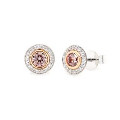 Argyle Pink and White Diamond Bezel Set Earrings