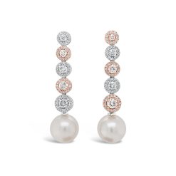 Blue and Pink Diamond Pearl Earrings