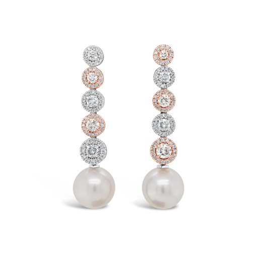 Blue and Pink Diamond Pearl Earrings