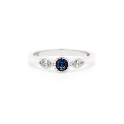 Blue Sapphire and Marquise Diamond Ring