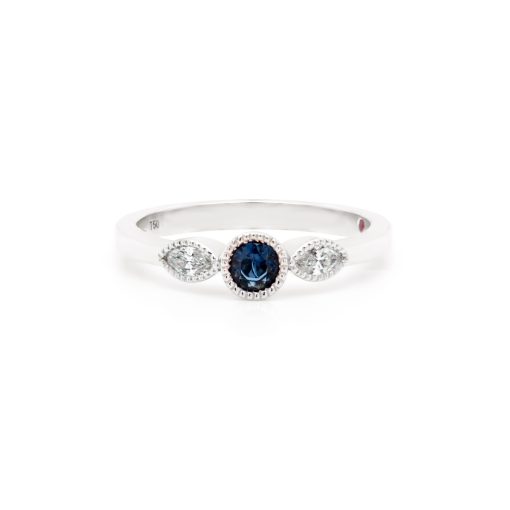 Blue Sapphire and Marquise Diamond Ring