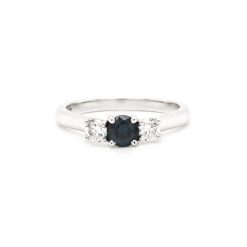Blue Sapphire and Round Diamond Ring