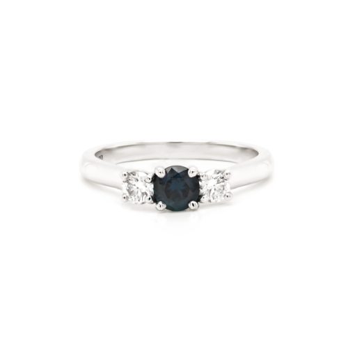 Blue Sapphire and Round Diamond Ring