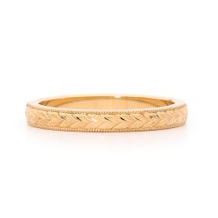 Hand Engraved Wheat Band - Yellow Gold
