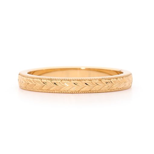 Hand Engraved Wheat Band - Yellow Gold