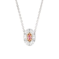 Pink and White Diamond Oval Halo Pendant