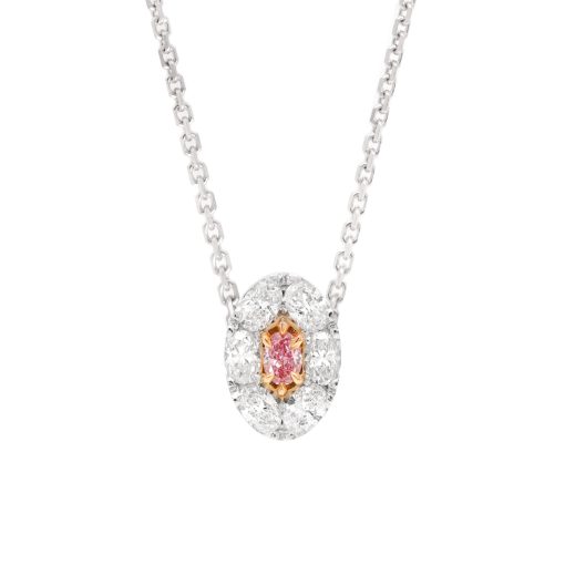 Pink and White Diamond Oval Halo Pendant