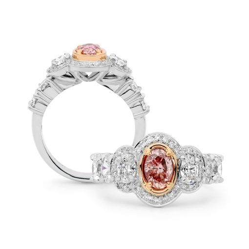 Pink and White Diamond Oval Trilogy Ring - Image 2