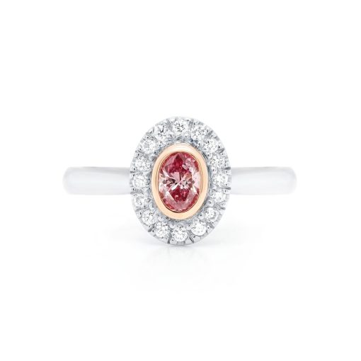 Pink and White Diamond Oval Halo Ring