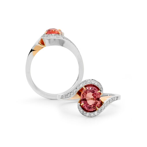Padparadscha Sapphire and Diamond Twist Ring - Image 4