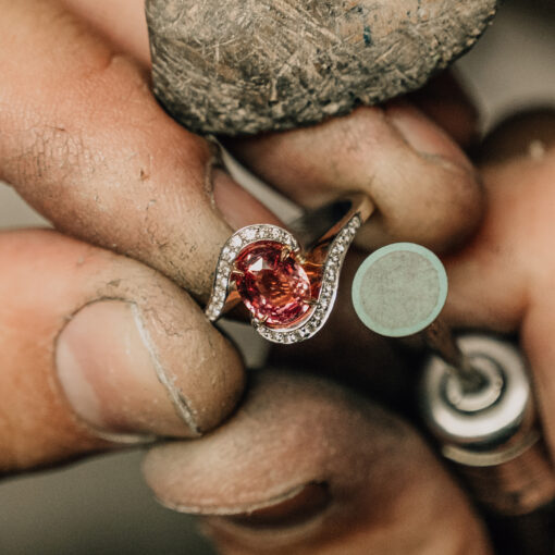 Padparadscha Sapphire and Diamond Twist Ring - Image 3