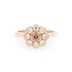 Floral Cluster Pink and White Diamond Ring