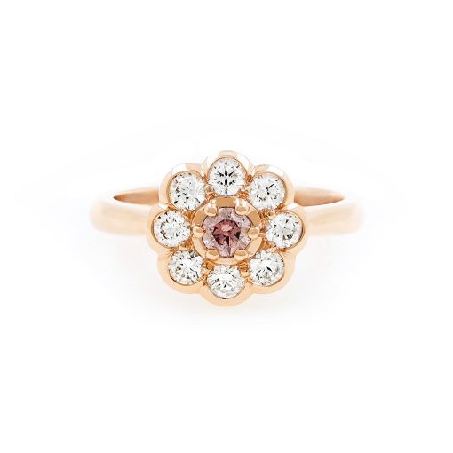 Floral Cluster Pink and White Diamond Ring
