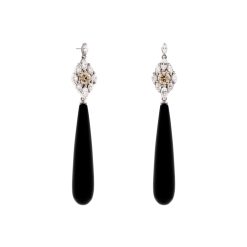Argyle Champagne & Marquise Diamond Onyx Drop Earrings
