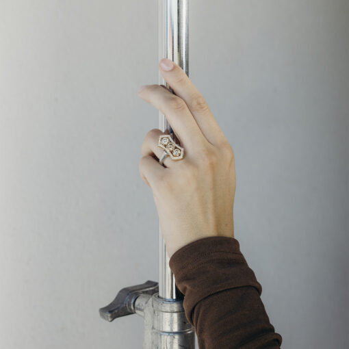 Art Deco Argyle Champagne Diamond Halo Ring - Image 2
