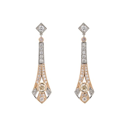 Art Deco Argyle Champagne and Pink Diamond Drop Earrings