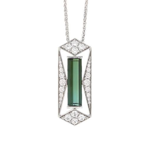 Geometric Tourmaline and Diamond Pendant