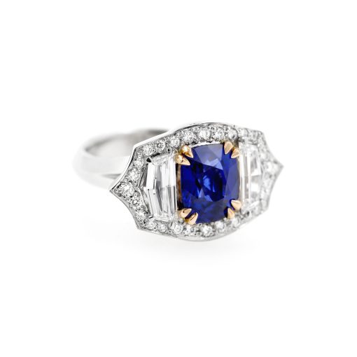 Horizontal Sapphire Halo Ring - Image 2