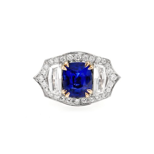 Horizontal Sapphire Halo Ring