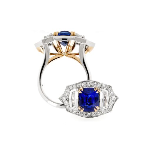 Horizontal Sapphire Halo Ring - Image 3