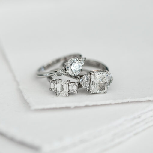 Platinum Emerald Cut Three Stone Ring - Image 5
