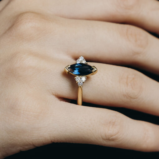 Marquise Sapphire and Diamond Engagement Ring - Image 3