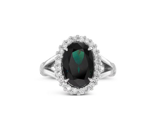 Australian Sapphire and Diamond Halo Ring