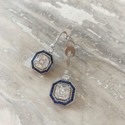 Diamond and Baguette Cut Sapphire Drop Earrings