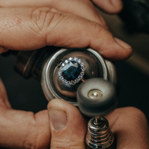 Australian Sapphire & Diamond Halo Ring - Image 5
