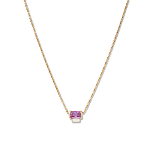 Pink Sapphire & Baguette Diamond Pendant