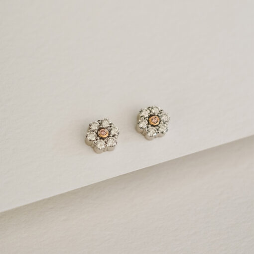 Pink & White Diamond Cluster Earrings