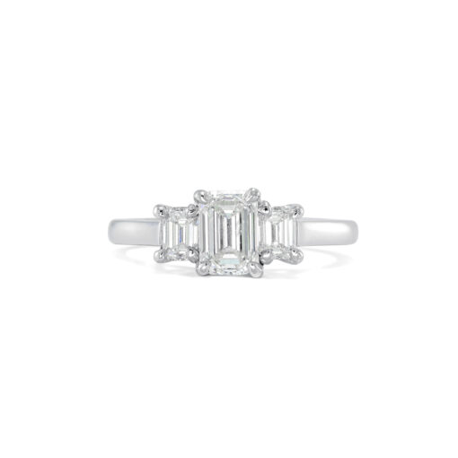 Platinum Emerald Cut Three Stone Ring