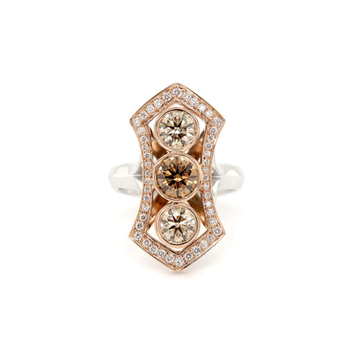 Art Deco Argyle Champagne Diamond Halo Ring - Image 4