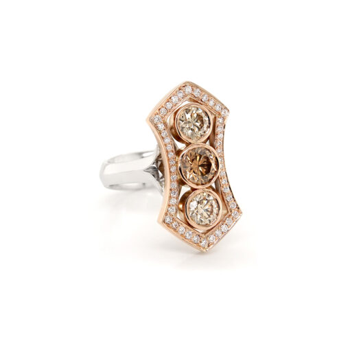Art Deco Argyle Champagne Diamond Halo Ring - Image 5