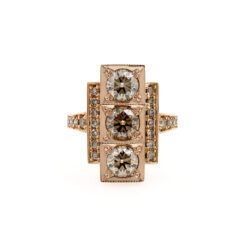 Art Deco Argyle Champagne Diamond Trilogy Ring