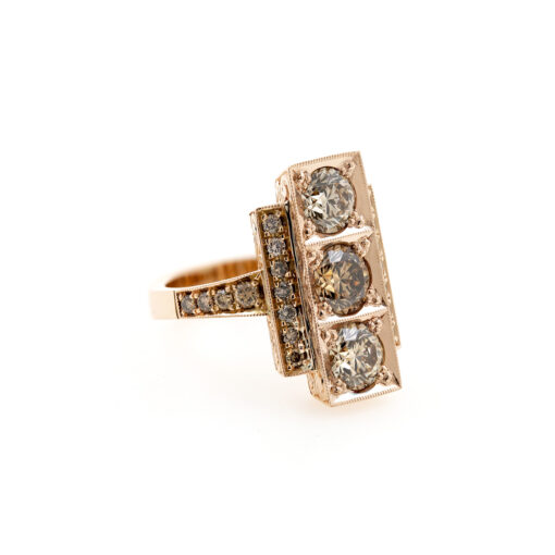 Art Deco Argyle Champagne Diamond Trilogy Ring - Image 2