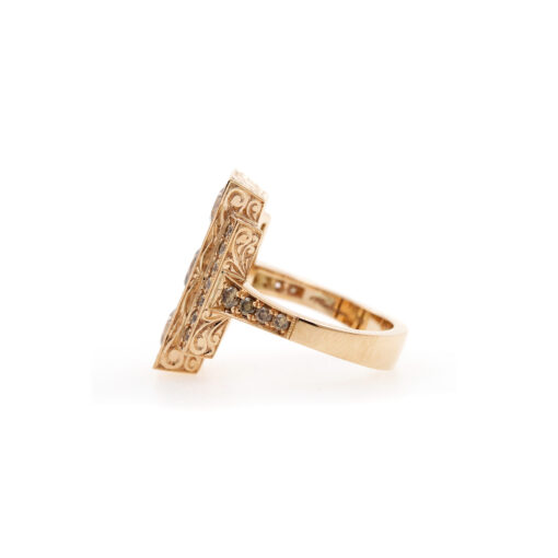 Art Deco Argyle Champagne Diamond Trilogy Ring - Image 3