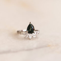 Pear Cut Teal Blue Sapphire Ring
