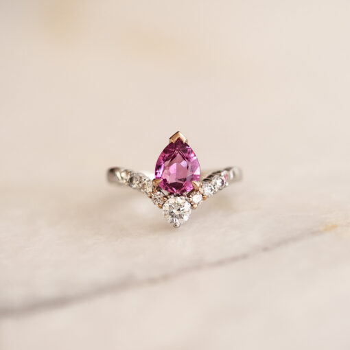 V Shape Pink Sapphire and Diamond Ring