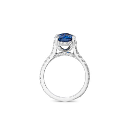 Platinum Cushion Cut Blue Sapphire and Diamond Engagement Ring - Image 4