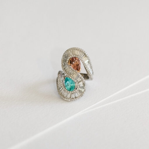 Platinum Paraiba, Tourmaline and Diamond Dress Ring - Image 3