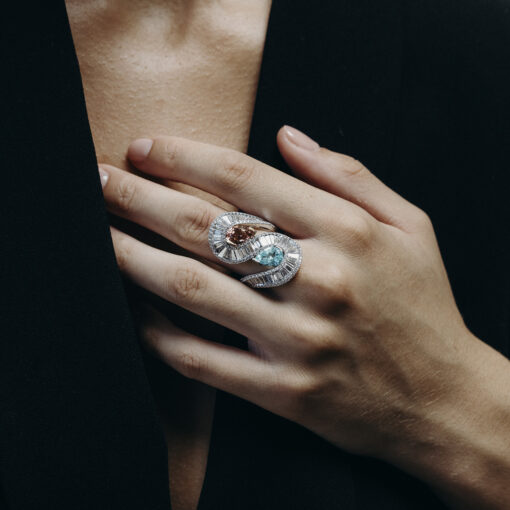 Platinum Paraiba, Tourmaline and Diamond Dress Ring - Image 2